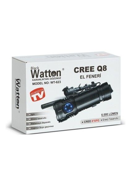 WT-623 Profesyonel Şarjlı El Feneri | 8+1 LED – 7 Mod – 300M Işık Mesafesi – Type-C – Mıknatıslı & Metal Gövde