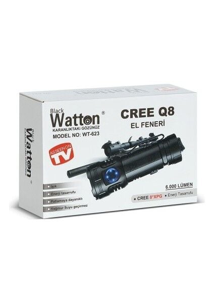 WT-623 Profesyonel Şarjlı El Feneri | 8+1 LED – 7 Mod – 300M Işık Mesafesi – Type-C – Mıknatıslı & Metal Gövde