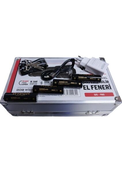 980 Profesyonel Zoomlu El Feneri | 60W – 6000 Lümen – 13.200 Mah – Type‑c – Metal Gövde