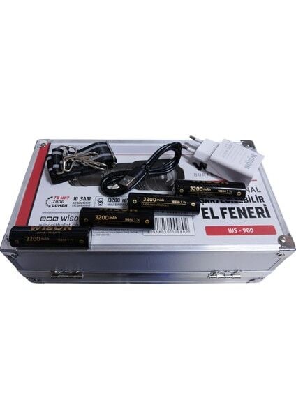 980 Profesyonel Zoomlu El Feneri | 60W – 6000 Lümen – 13.200 Mah – Type‑c – Metal Gövde