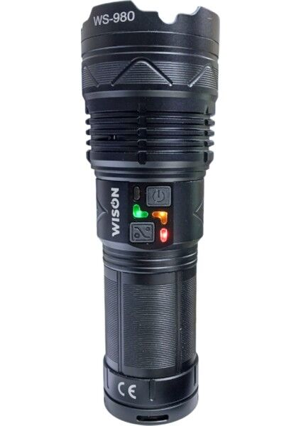 980 Profesyonel Zoomlu El Feneri | 60W – 6000 Lümen – 13.200 Mah – Type‑c – Metal Gövde