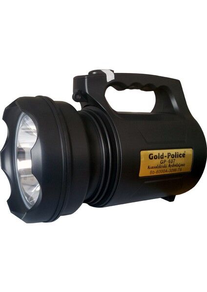 Gold Police GP-607 30W Şarjlı Projektör El Feneri 2000 Metre Menzil Uzun Ömürlü Akülü Güçlü Işık