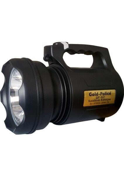 Gold Police GP-607 30W Şarjlı Projektör El Feneri 2000 Metre Menzil Uzun Ömürlü Akülü Güçlü Işık