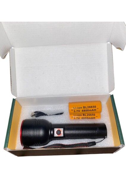 GK-6900 Profesyonel El Feneri | 20 W – 2000 Lümen – 6800 Mah x 2 Batarya – Zoomlu – Type-C Şarj – Flash Modlu