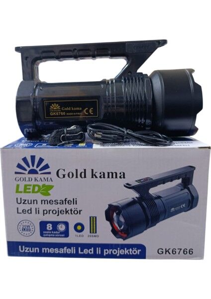 GK-6766 Uzun Mesafeli LED El Feneri | 20W – 2000 Lümen – Zoomlu – Type-C Şarjlı