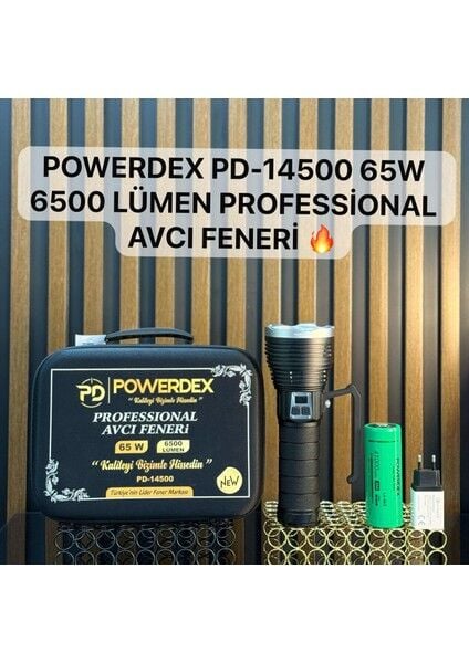 PD-14500 Profesyonel El Feneri | 65W – 6500 Lümen – 41000 Mah – Çoban Feneri - Metal Gövde, Type-C Şarjlı, Dijital Göstergeli & Kulplu