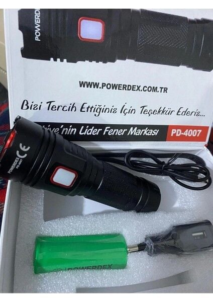 PD-4007 Profesyonel El Feneri | 20W 1200 Lümen | 6000 Mah, Metal Gövde, Type-C Şarjlı, Kompakt Tasarım