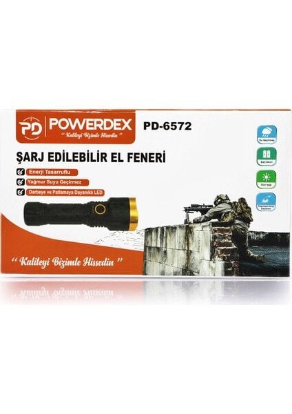 PD-6572 Su Geçirmez Şarjlı Profesyonel El Feneri