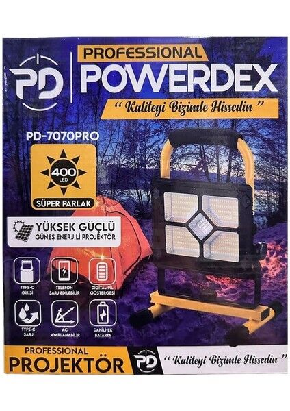 PD-7070PRO Çakar Işıklı Güneş Enerjili Profesyonel Projektör