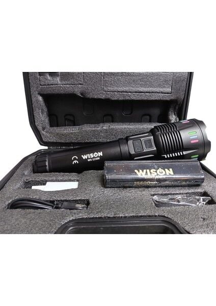 WS-12300 Profesyonel El Feneri | 60W – 6000 Lümen – 22000 Mah – Zoomlu – Metal Kasa – Type-C Şarj – Dijital Göstergeli