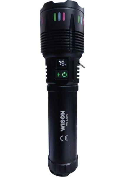 WS-12300 Profesyonel El Feneri | 60W – 6000 Lümen – 22000 Mah – Zoomlu – Metal Kasa – Type-C Şarj – Dijital Göstergeli