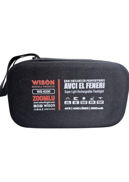 WS-6200 Profesyonel El Feneri | 40W – 4000 Lümen – 6800 Mah – Zoomlu – Type-C Şarj – Dijital Göstergeli – Metal Kasa