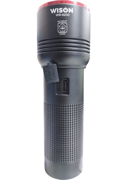 WS-6200 Profesyonel El Feneri | 40W – 4000 Lümen – 6800 Mah – Zoomlu – Type-C Şarj – Dijital Göstergeli – Metal Kasa