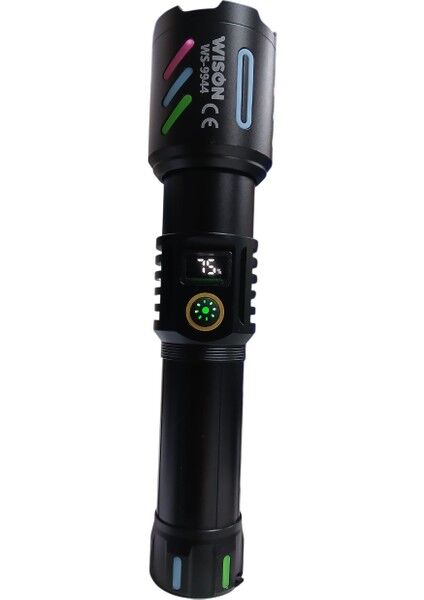 WS-9944 Profesyonel El Feneri | 25W – 2500 Lümen – Zoomlu – Type-C Şarj – Dijital Göstergeli – Fosforlu Metal Kasa