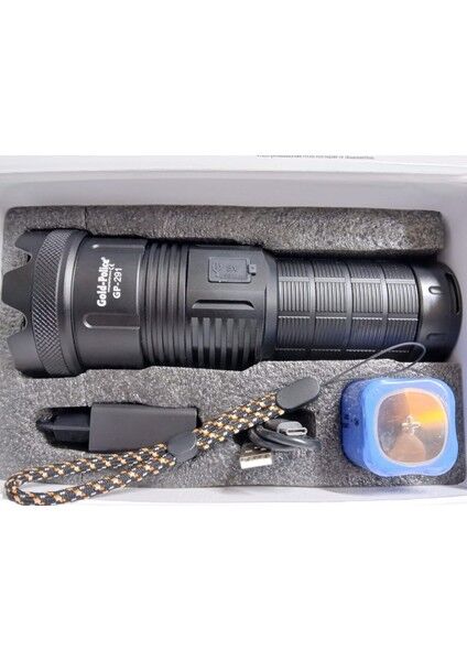 GP-291 Şarjlı El Feneri – 20W Lazer LED – 20000 Lümen – 1000M Menzil – 10000 Mah Batarya – Powerbank Özellikli – Zoom ve 5 Mod
