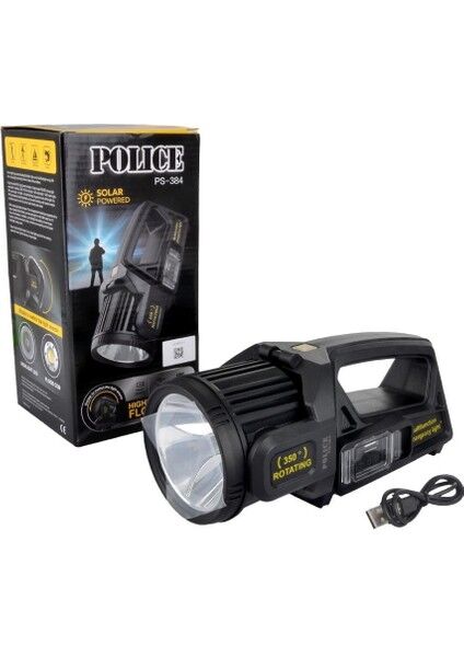 PS-384 Şarjlı Güneş Enerjili Spot Fener (350° Döner Başlık)