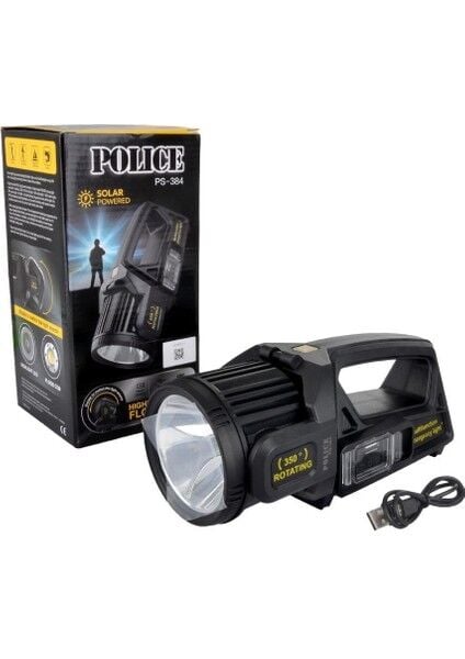 PS-384 Şarjlı Güneş Enerjili Spot Fener (350° Döner Başlık)