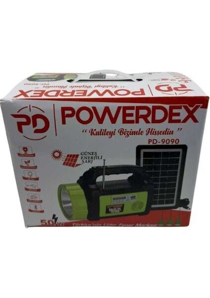 PD-9090 50W Güneş Enerjili Şarj Radyolu Avcı Kamp Feneri