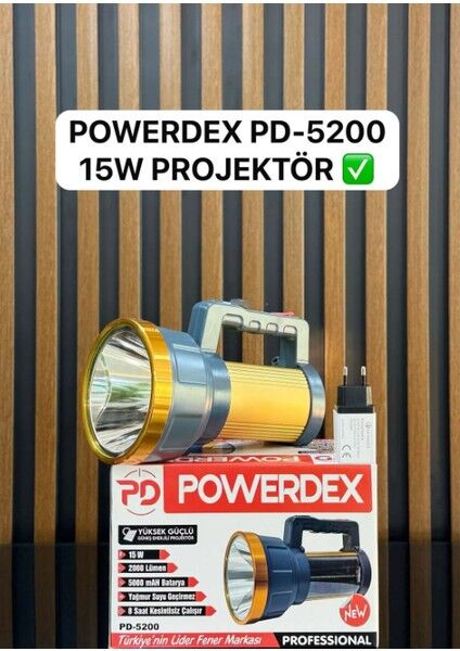 PD-5200 Profesyonel Şarjlı 15W 2000 Lümen 5000MAH Batarya Güçlü Güneş Enerjili Projektör