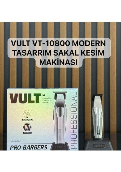VT-10800 | Profesyonel Saç & Sakal Tıraş Makinesi – Full Metal Gövde – Kablosuz – LED Göstergeli – 5 Tarak