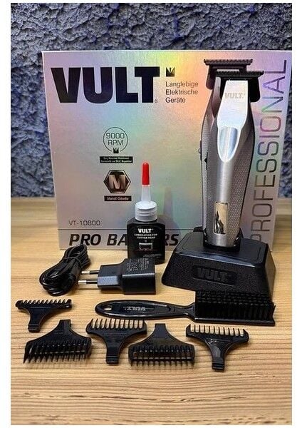 VT-10800 | Profesyonel Saç & Sakal Tıraş Makinesi – Full Metal Gövde – Kablosuz – LED Göstergeli – 5 Tarak