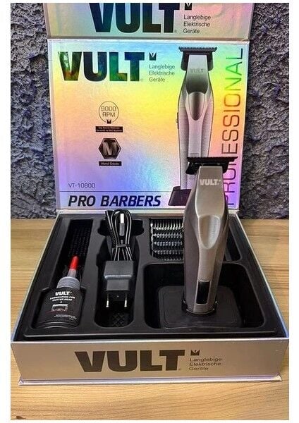 VT-10800 | Profesyonel Saç & Sakal Tıraş Makinesi – Full Metal Gövde – Kablosuz – LED Göstergeli – 5 Tarak