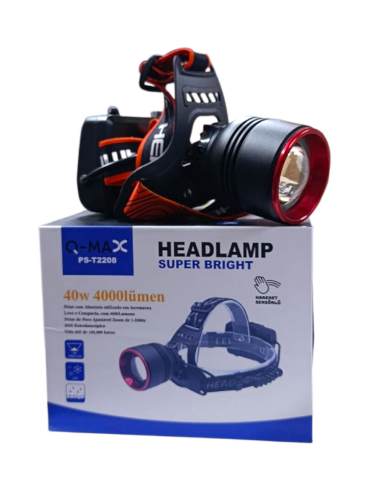 T2208 Profesyonel Hareket Sensörlü Kafa Lambası | 40W – 4000 Lümen – 11400 Mah – Metal Kasa – Powerbank – Type-C Şarjlı