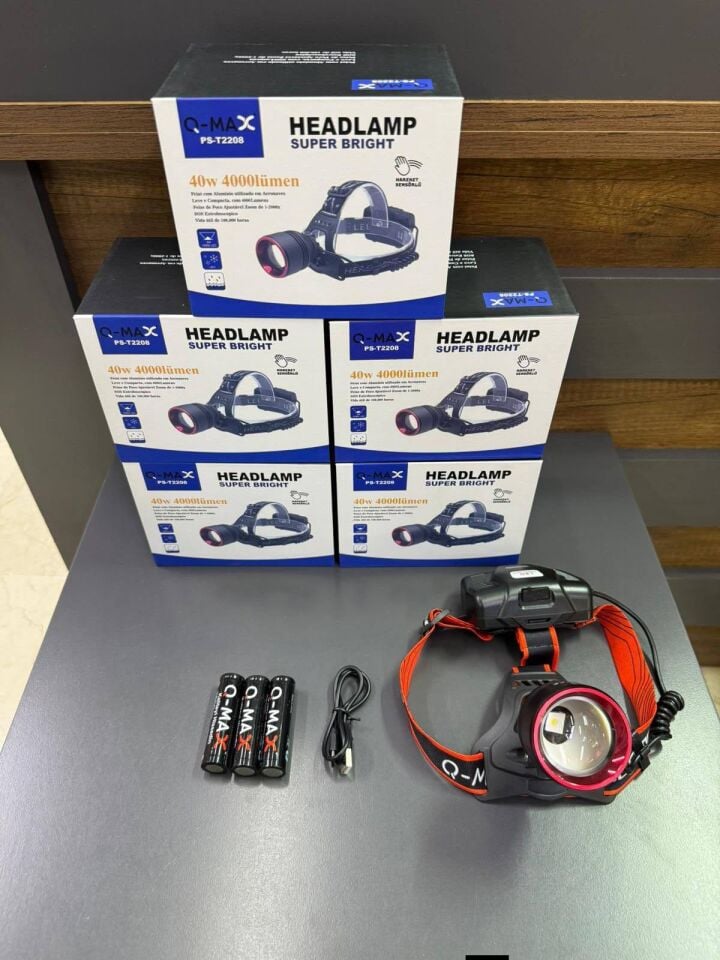 T2208 Profesyonel Hareket Sensörlü Kafa Lambası | 40W – 4000 Lümen – 11400 Mah – Metal Kasa – Powerbank – Type-C Şarjlı