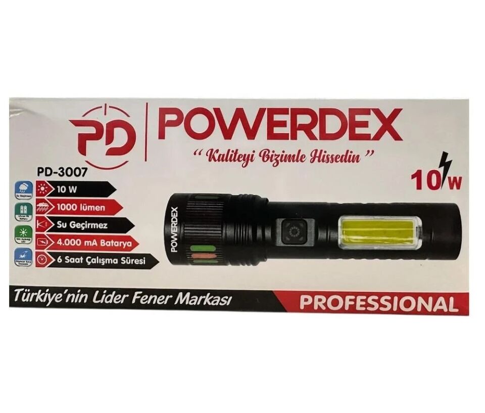 PD-3007 Profesyonel El Feneri | 10W – 1000 Lümen – 4000 Mah – Zoomlu – Metal Kasa – Type-C Şarjlı