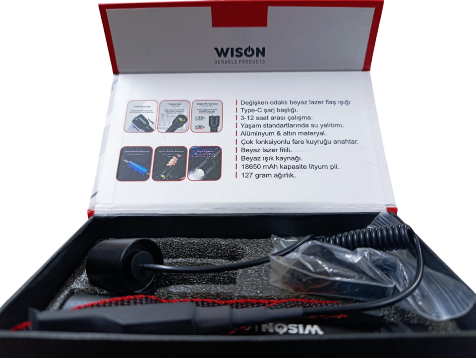 WS-4300 Profesyonel El & Tüfek Feneri | 1200 Lümen – Metal Kasa – Zoomlu – Type-C Şarjlı
