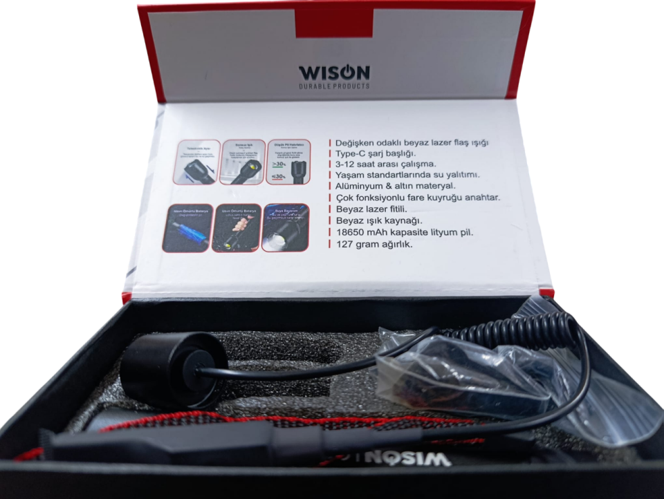 WS-4300 Profesyonel El & Tüfek Feneri | 1200 Lümen – Metal Kasa – Zoomlu – Type-C Şarjlı