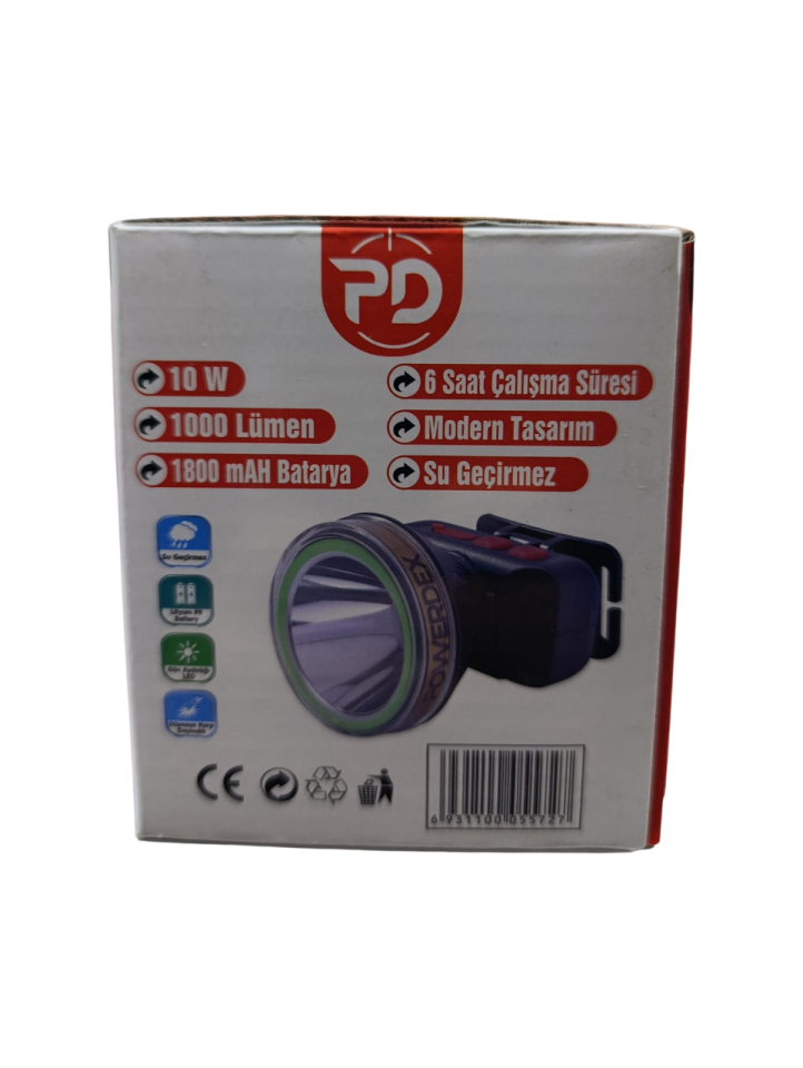 PD-5572 Profesyonel Su Geçirmez Kafa Lambası | 10W – 1000 Lümen – 1800 Mah – Su Altında Çalışma – Type-C Şarjlı