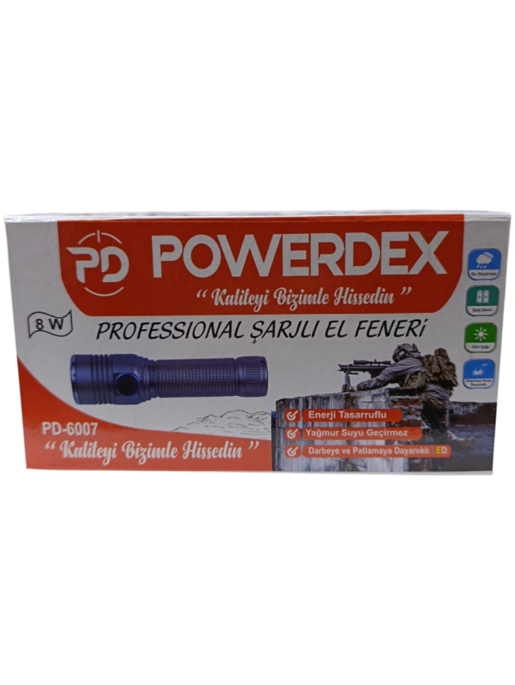 PD-6007 Profesyonel El Feneri | 8W – 2200 Mah – Zoomlu – Metal Kasa – Micro-Usb Şarjlı