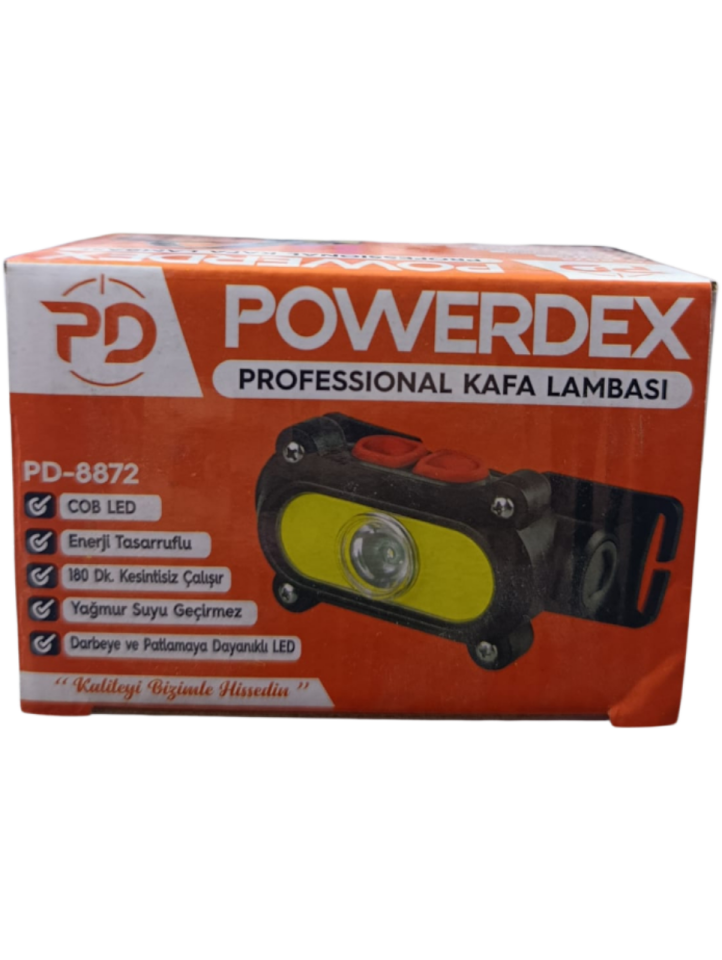 PD-8872 Profesyonel Kafa Lambası | Ön LED + Cob LED – 90° Oynar Başlık – Hafif & Ergonomik – Micro-Usb Şarjlı