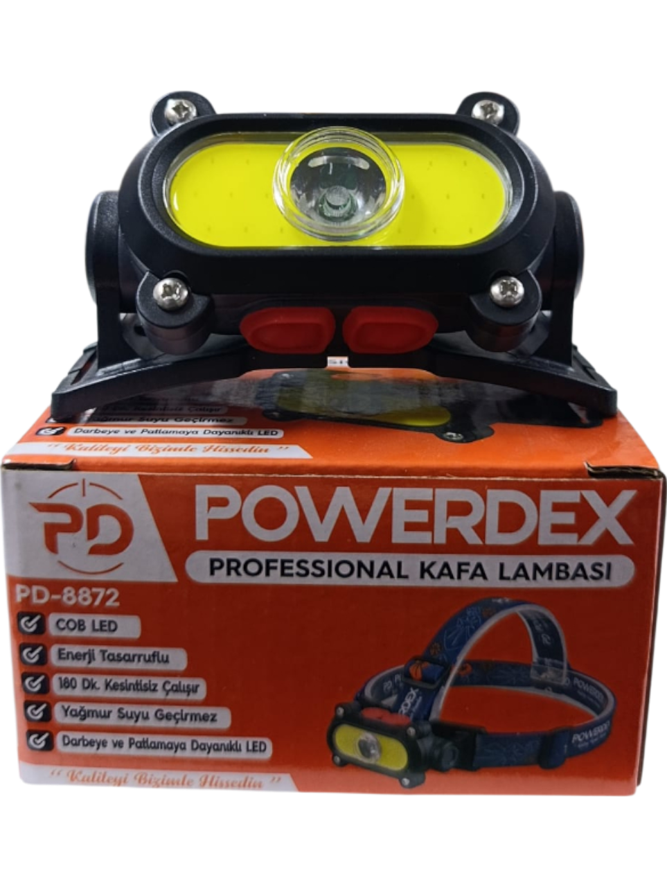 PD-8872 Profesyonel Kafa Lambası | Ön LED + Cob LED – 90° Oynar Başlık – Hafif & Ergonomik – Micro-Usb Şarjlı