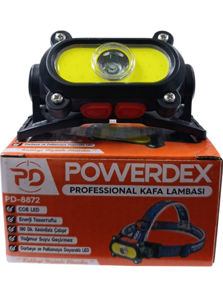 PD-8872 Profesyonel Kafa Lambası | Ön LED + Cob LED – 90° Oynar Başlık – Hafif & Ergonomik – Micro-Usb Şarjlı
