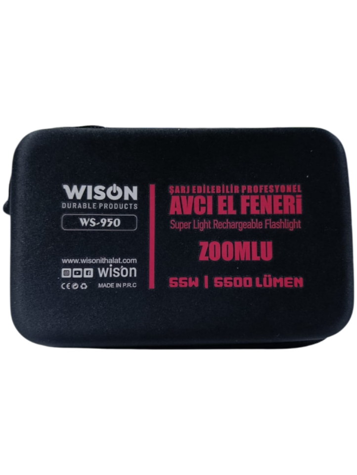 WS-950 Profesyonel El Feneri | 55W – 5500 Lümen – Güçlü Cob Light – Powerbank – Zoomlu – Dijital Göstergeli – Type-C