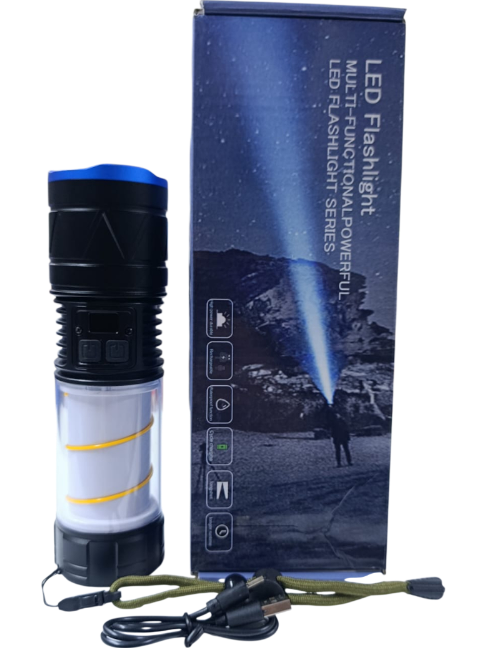 GK-5500 Profesyonel El Feneri | 30W – 3000 Lümen – Çift LED Işık Sistemi – Masa Lambası Kullanımı – Dijital Göstergeli – Powerbank – Type-C