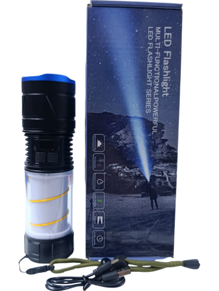 GK-5500 Profesyonel El Feneri | 30W – 3000 Lümen – Çift LED Işık Sistemi – Masa Lambası Kullanımı – Dijital Göstergeli – Powerbank – Type-C