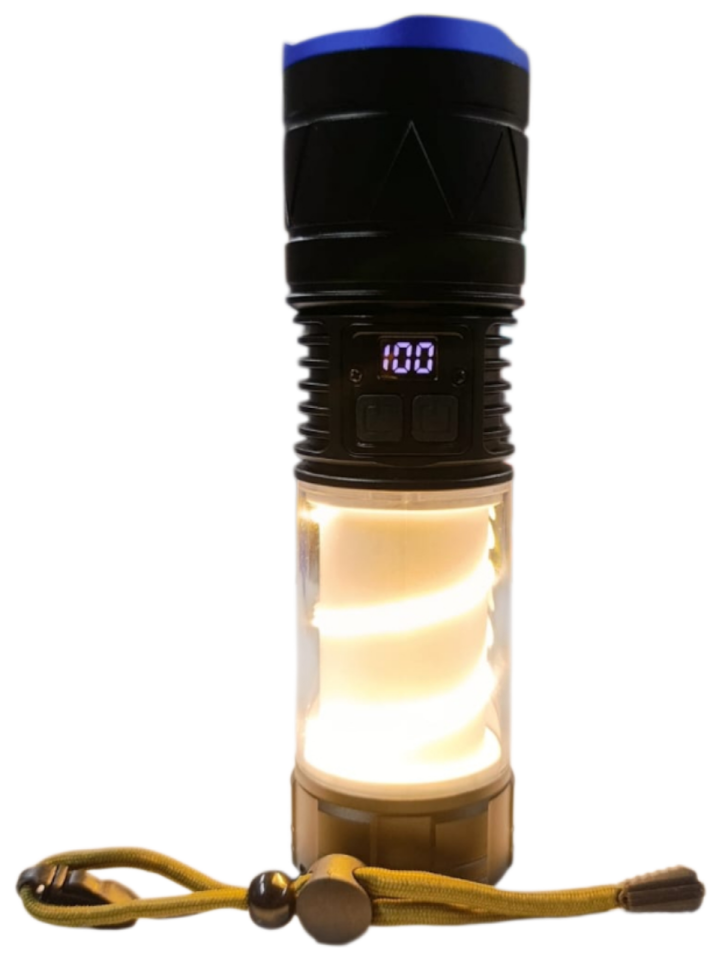 GK-5500 Profesyonel El Feneri | 30W – 3000 Lümen – Çift LED Işık Sistemi – Masa Lambası Kullanımı – Dijital Göstergeli – Powerbank – Type-C