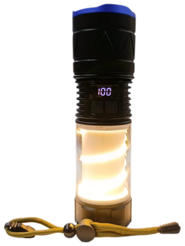 GK-5500 Profesyonel El Feneri | 30W – 3000 Lümen – Çift LED Işık Sistemi – Masa Lambası Kullanımı – Dijital Göstergeli – Powerbank – Type-C