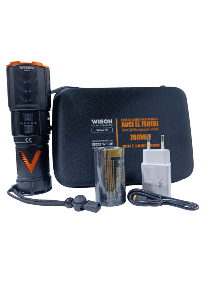 WS-615 Profesyonel El Feneri | 30W – 3000 Lümen – 9800 Mah – Type-C Şarjlı