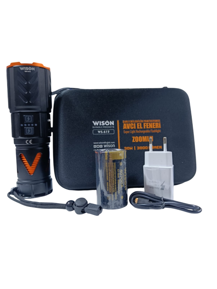 WS-615 Profesyonel El Feneri | 30W – 3000 Lümen – 9800 Mah – Type-C Şarjlı
