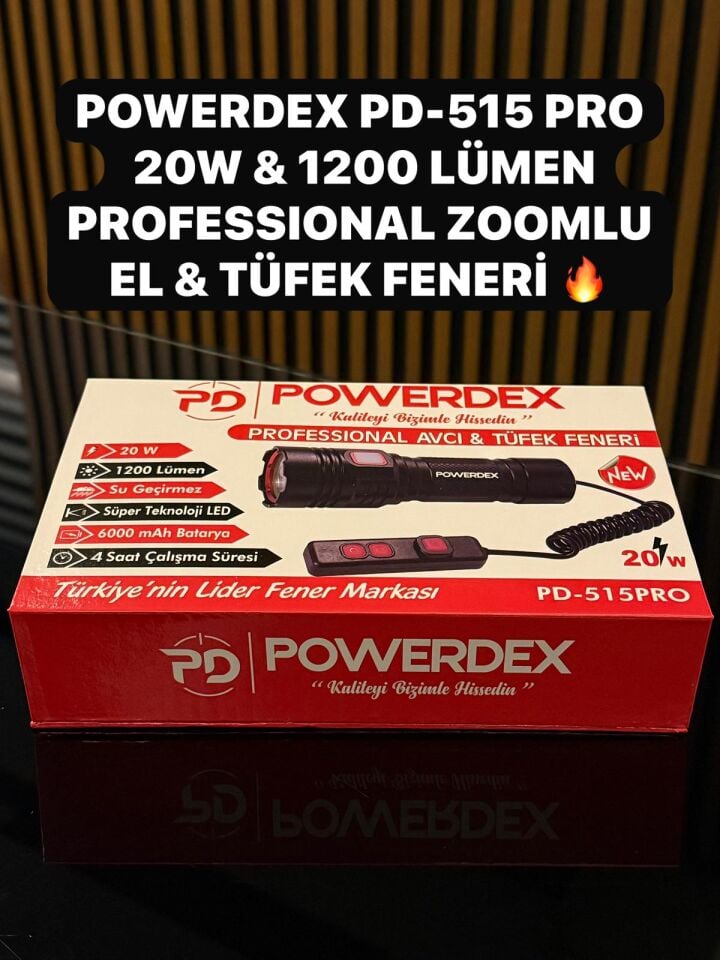 PD-515-PRO Profesyonel El & Tüfek Feneri | 20W – 1200 Lümen – 6000 Mah – Type-C Şarjlı