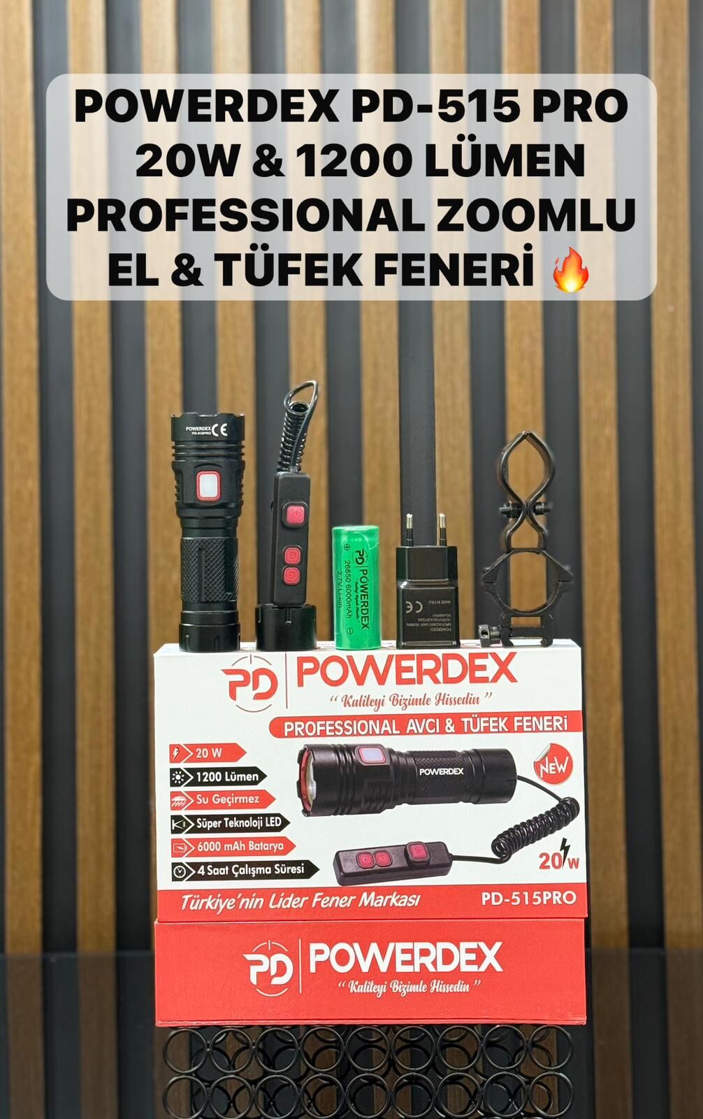 PD-515-PRO Profesyonel El & Tüfek Feneri | 20W – 1200 Lümen – 6000 Mah – Type-C Şarjlı