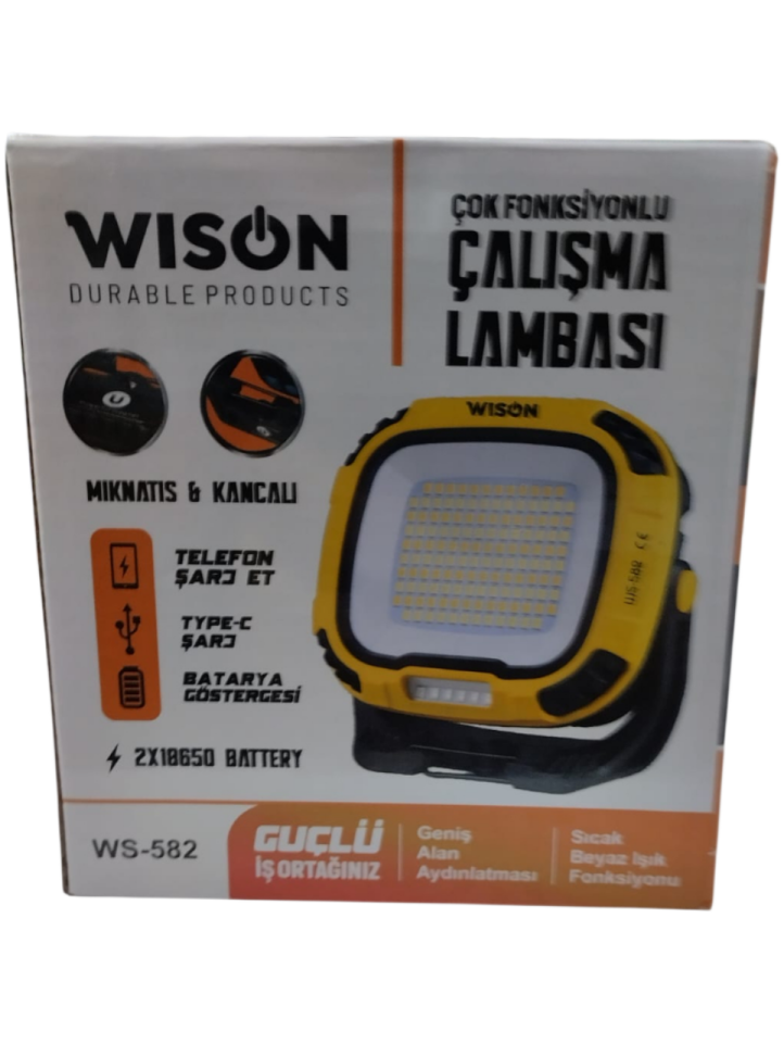 WISON WS-582 Profesyonel Çalışma Lambası | 6400 Mah | 3 Işık Modu | Powerbank Özellikli | Manyetik & Ayaklı