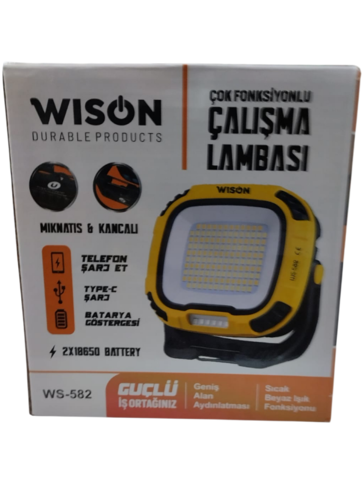 WISON WS-582 Profesyonel Çalışma Lambası | 6400 Mah | 3 Işık Modu | Powerbank Özellikli | Manyetik & Ayaklı