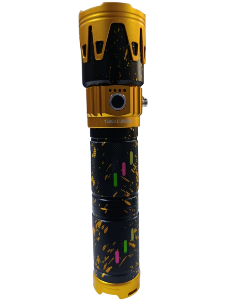 Gold Kama GK-6000 Profesyonel Yakıcı Özellikli El Feneri | 15000 Lümen – 15600 mAh – Çift Batarya – Zoomlu – Metal Kasa – Powerbank – Type-C Şarjlı