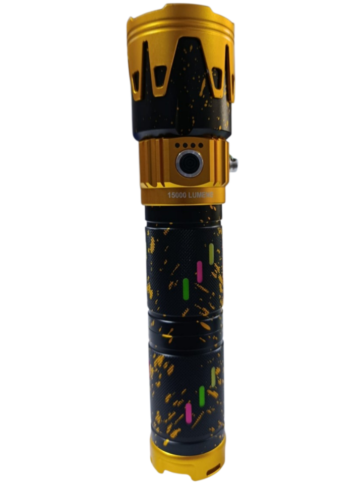 Gold Kama GK-6000 Profesyonel Yakıcı Özellikli El Feneri | 15000 Lümen – 15600 mAh – Çift Batarya – Zoomlu – Metal Kasa – Powerbank – Type-C Şarjlı