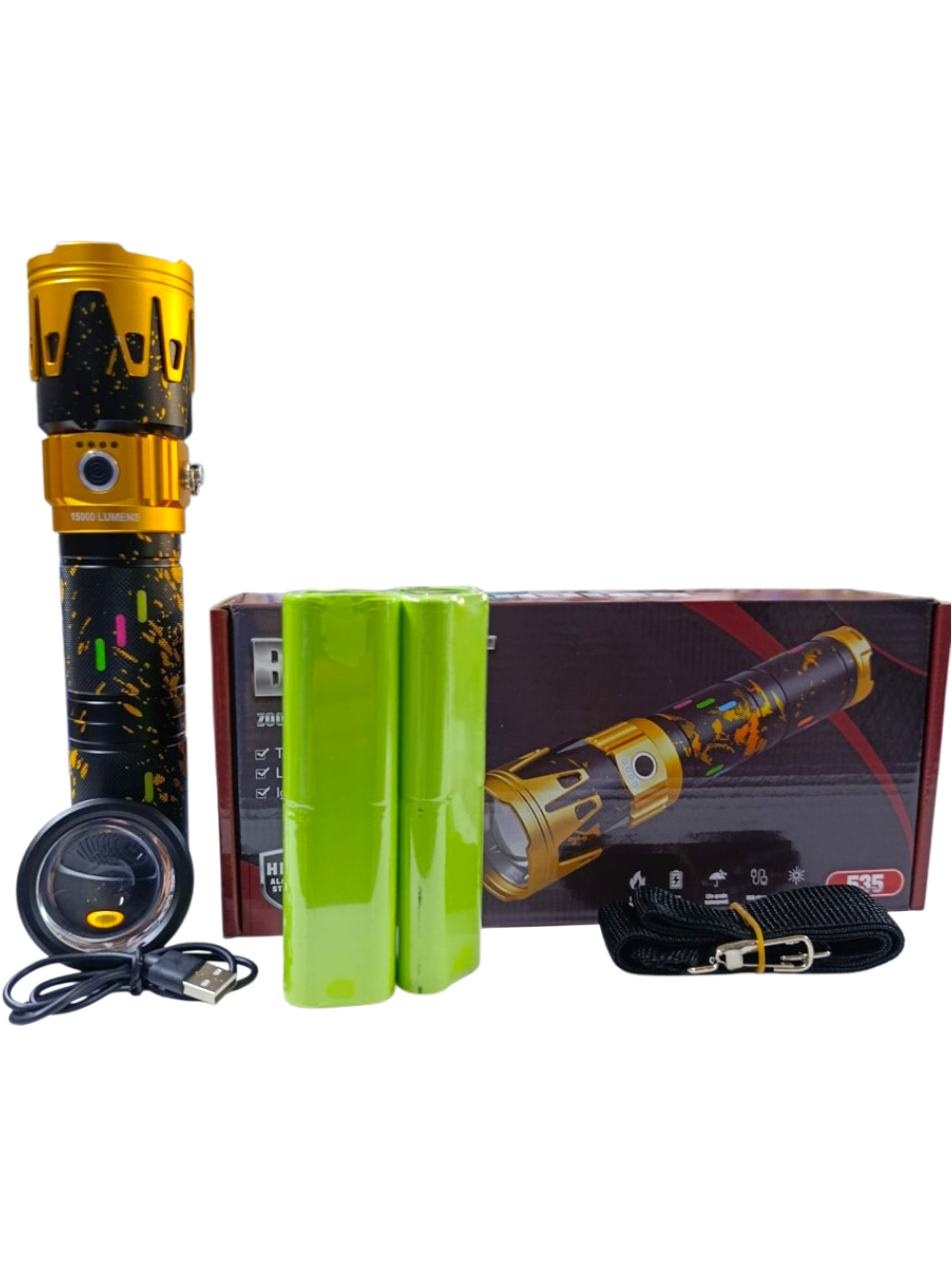 Gold Kama GK-6000 Profesyonel Yakıcı Özellikli El Feneri | 15000 Lümen – 15600 mAh – Çift Batarya – Zoomlu – Metal Kasa – Powerbank – Type-C Şarjlı